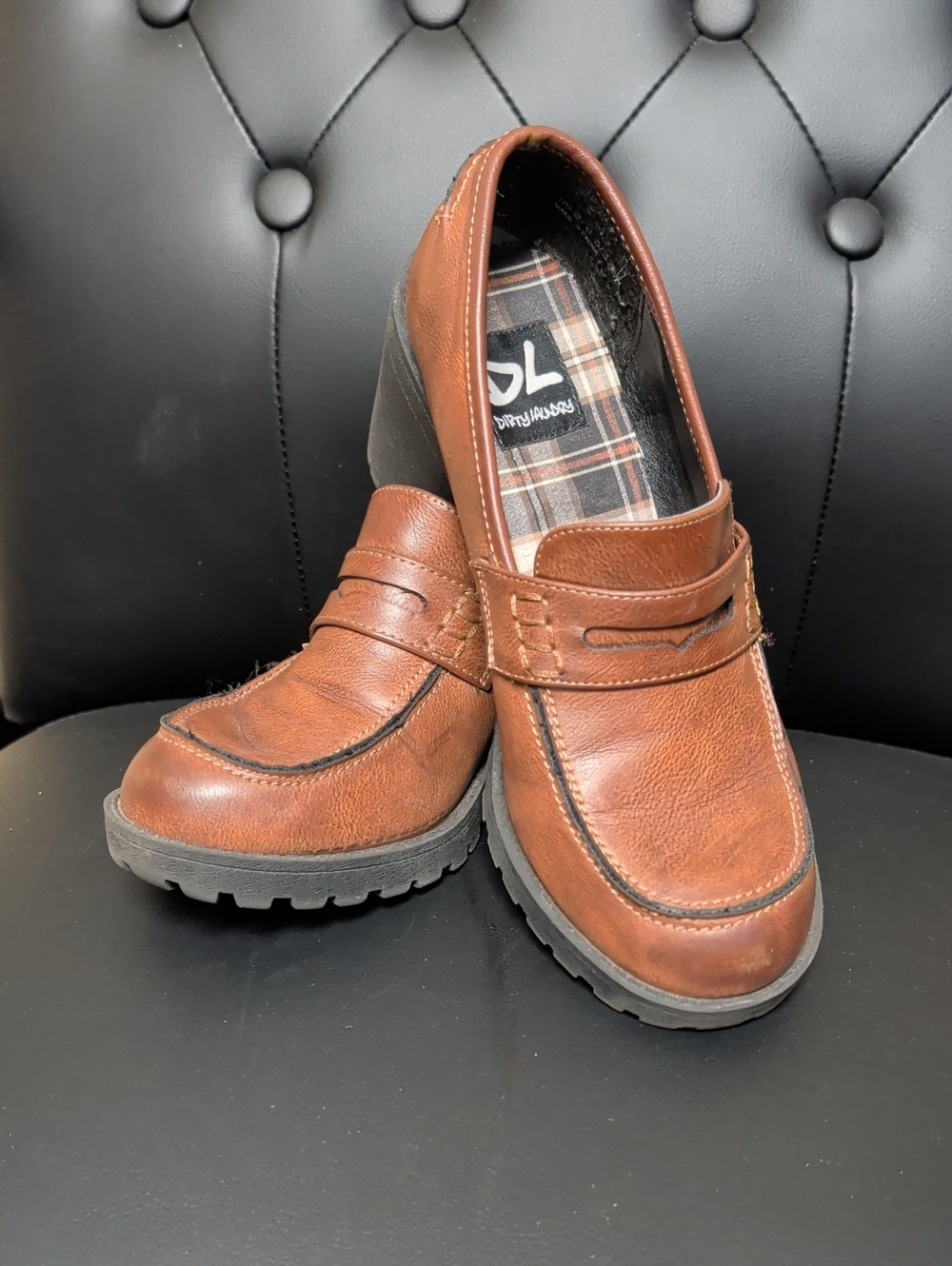 Liberty Brown Burnish Chunky Penny Loafers